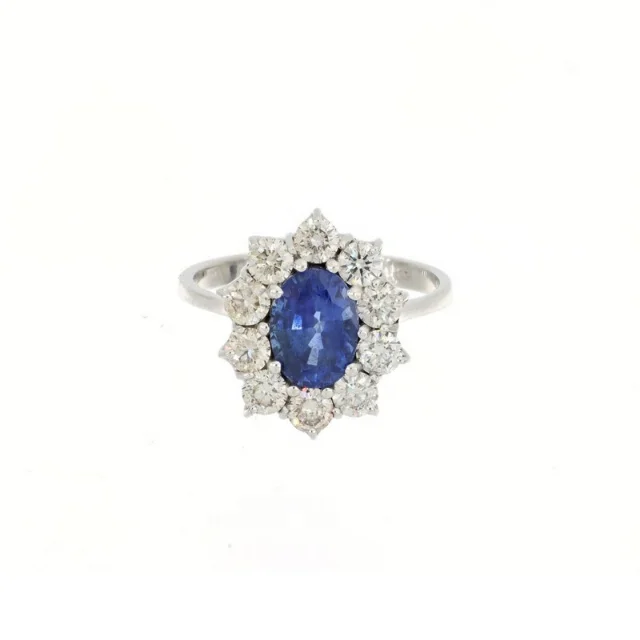 High Quality Luxury Jewels Classic Cluster Ring With Sapphire And Diamonds White Gold 18KT Ring Women