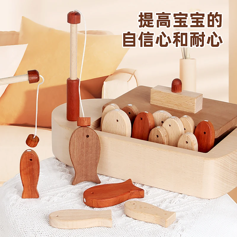 Kids Wooden Magnetic Fishing Game Fine Motor Skill Toy ABC Natural Color  Puzzle Montessori Letter Cognition Wooden Toys