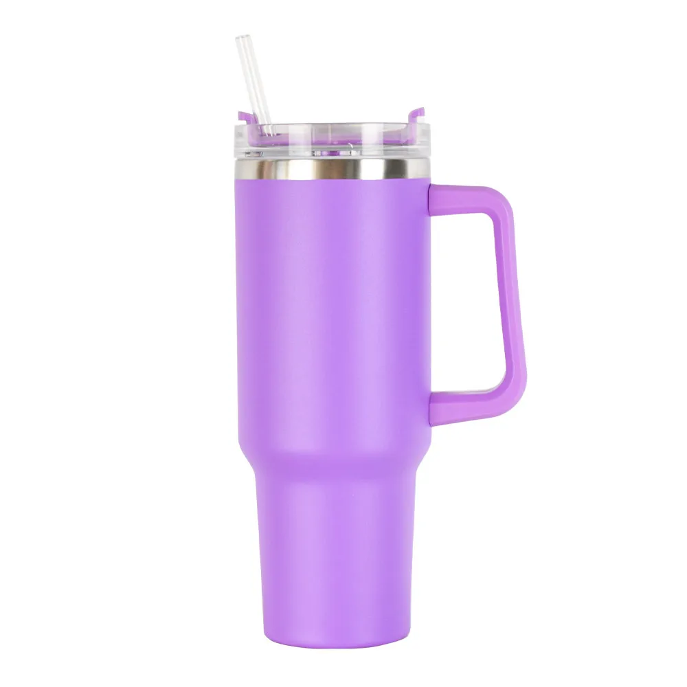 40 oz double wall vacuum insulated stainless steel 40oz tumbler with handle straw lid powdered coated wholesale bulk