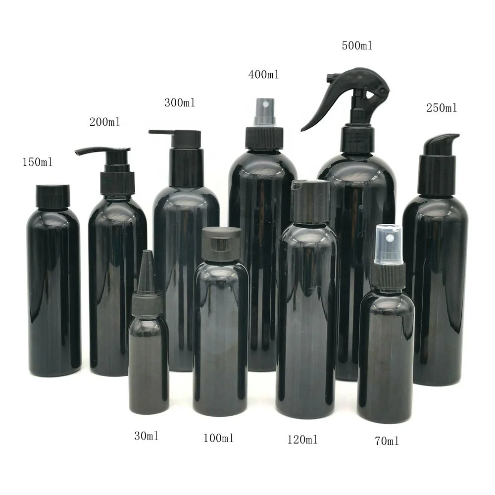black plastic bottle 30 ml 50 ml 60 ml 100 ml 150 ml 200 ml 250 ml 300 ml 500 ml cosmetic bottles plastic pet bottle