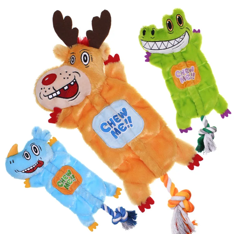 Dog Squeaky Toy super flat  Christmas deer  alligator  rhino Durable  With 6 Squeakers for Dog Chew toys plush toy