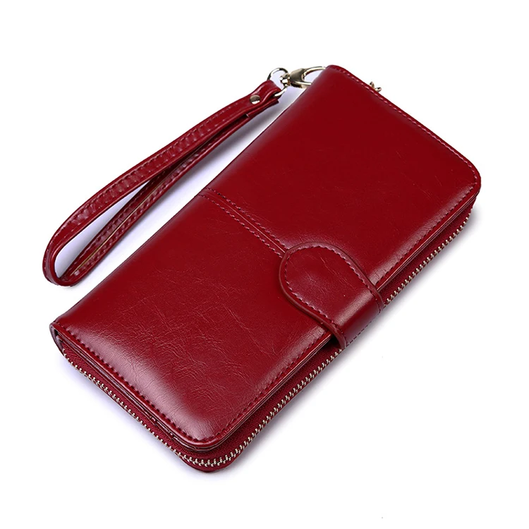 PAXDUN Vintage Portable Multi-card Position Money Bag Purse Oil Wax Leather Retro Long Wallet