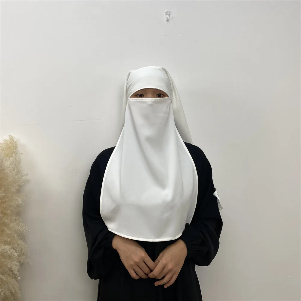 Top Quality Solid Color Heavyweight Nida Niqab Muslim Women Face Cover 3 Layers Niqab Islamic Long  Eye Face Mask Scarf for Eid