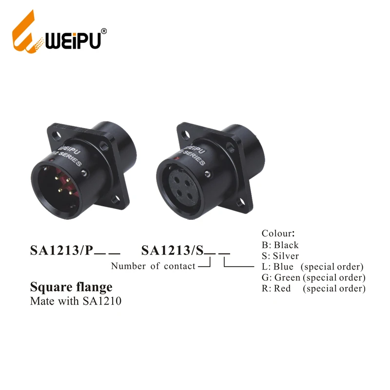 WEIPU SA1213 Push-pull 5A Wire To board square flange 500V Push Locking industrial electric connector
