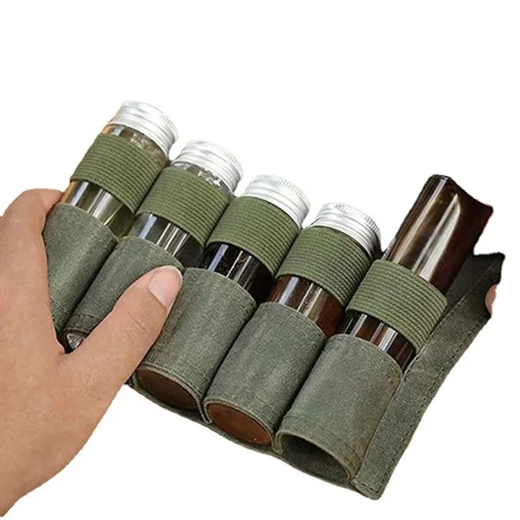 hot selling old Bushcraft Camping Spice Kit organizer with 9 bottles and Oil Pouch Waterproof Waxed Canvas Travel Spice Kit