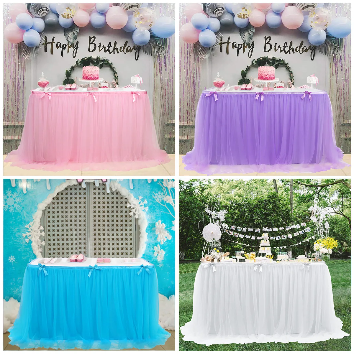 
custom hawaiian Purple pink colorful tulle tutu decoration Chiffon Table Cloth Cover Skirt Skirts for party wedding banquet  (1600231633149)
