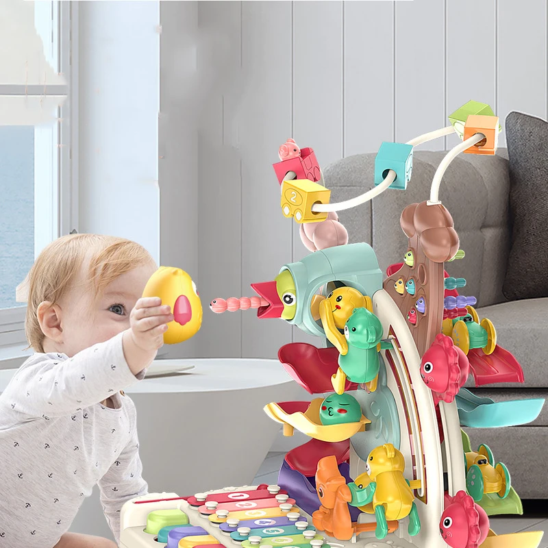 Wholesale Educational knock piano for Baby Cube stem early education baby toys with music pathway puzzle tumbler toy