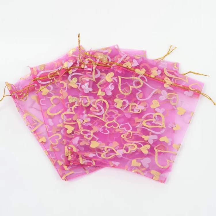 Custom Transparent Drawstring Pouch Yarn Gold Organza Bags For Storage