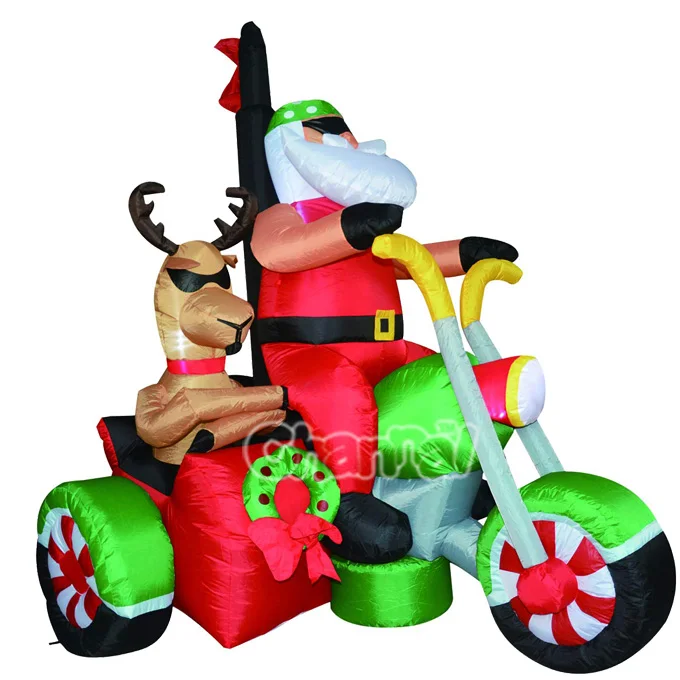 Рождественский надувной Байкер Санта освещенные украшения Xmas мотоцикл с оленем
