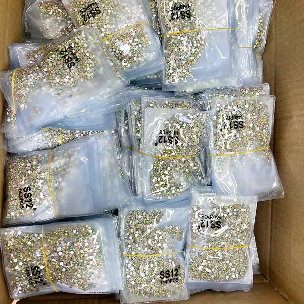 Hot sale ss6-ss30 Glass Transparent Rhinestones Non Hotfix Bulk Ab Crystal Flatback Cut Rhinestone Press On Nail arts
