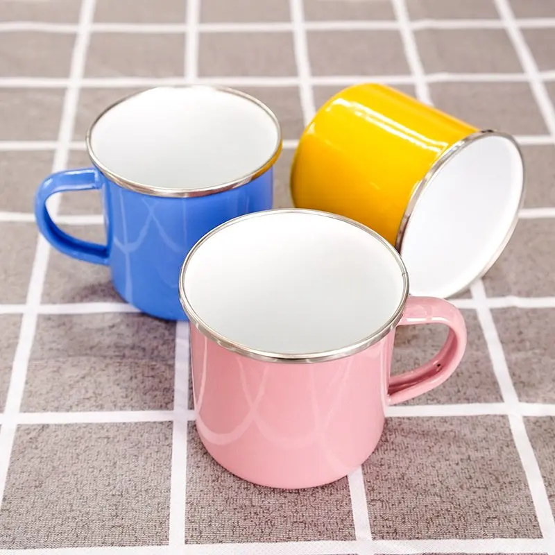 High Quality Bulk Custom Yellow Colored Logo Printing Vintage Design Enamel Coffee Bear Mug