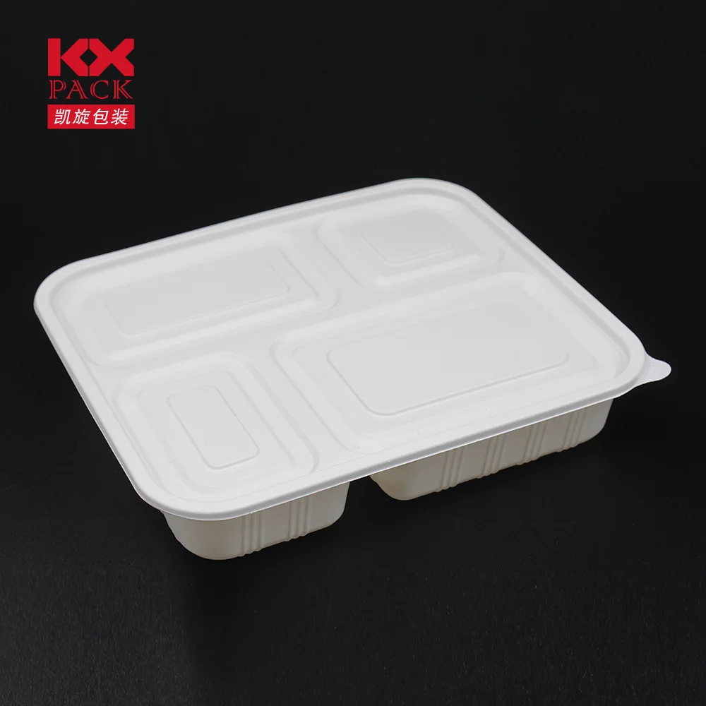 Biodegradable Eco-friendly PLA Food Tray with Lid Plate Dish Tableware Disposable Disposable Food Container 1000ml Plant Pattern