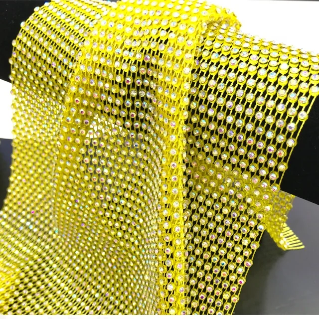 S120 Popular Shiny Elastic Stretch Crystal Rhinestone Fabric Net Mesh For Clothing Materials