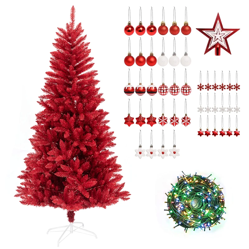 wholesale customized size high quality christmas tree pure red PVC stable metal stand artificial Christmas tree