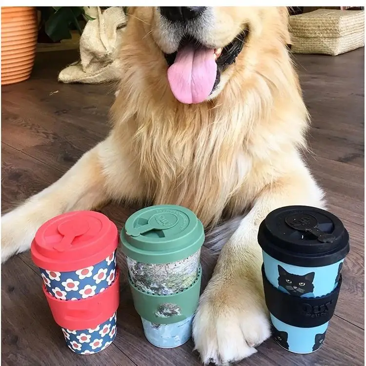 100% Degradable Natural Bamboo Fiber Eco Reusable Travel Coffee Cups With Lids Bamboo Coffee Cup Dinner Mugs