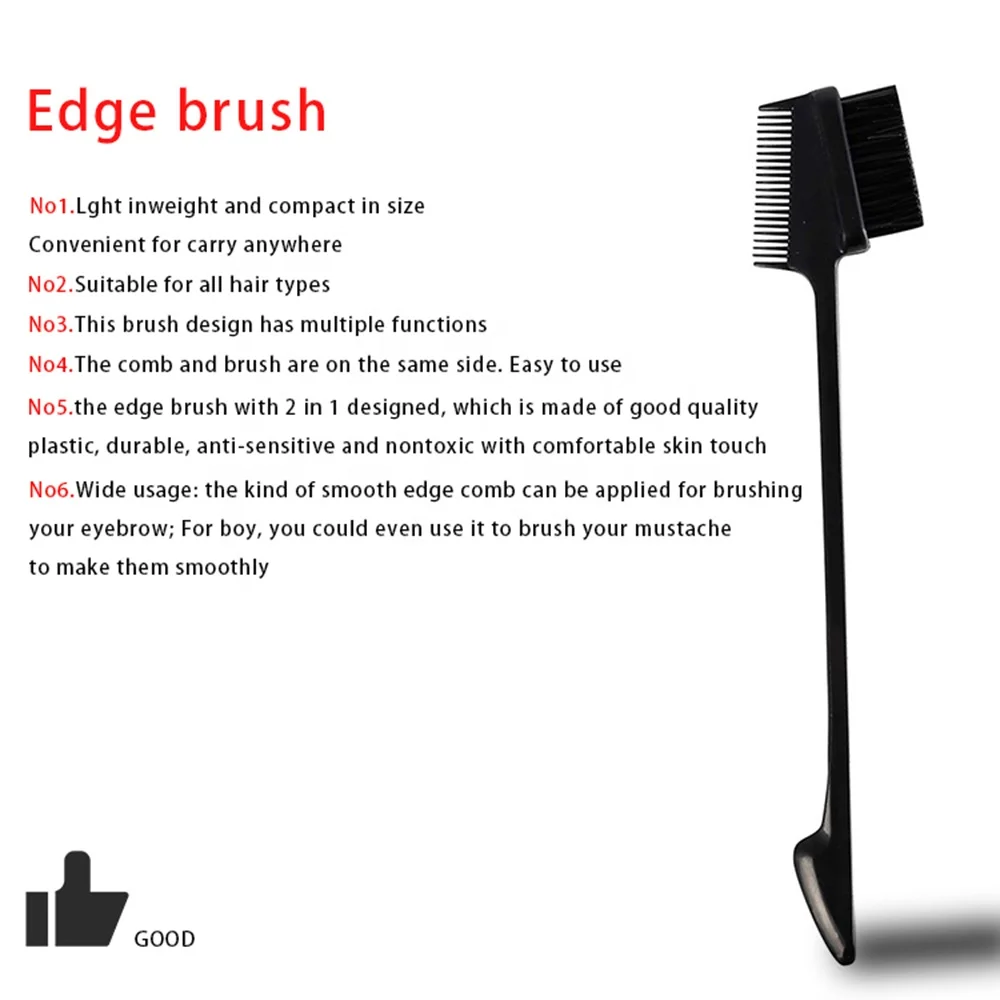 Private label 3 sided edge control brush  hot sale double sided edge brush and comb