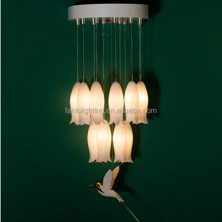 Nordic Flower Modern LED Ceramics Chandelier Lamp Tulip Pendant Light Hanging Lighting for Kitchen Island bar Wedding