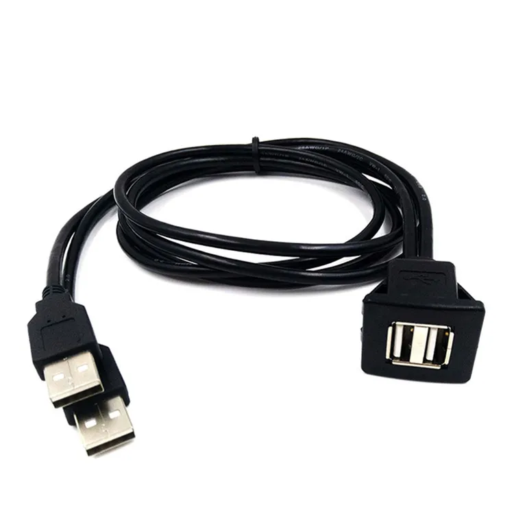 USB A 2.0 cable Dual Ports with Buckle  Panel Flush Mount Cable  for Car Truck Boat Motorcycle Dashboard USB cable (1600243937844)