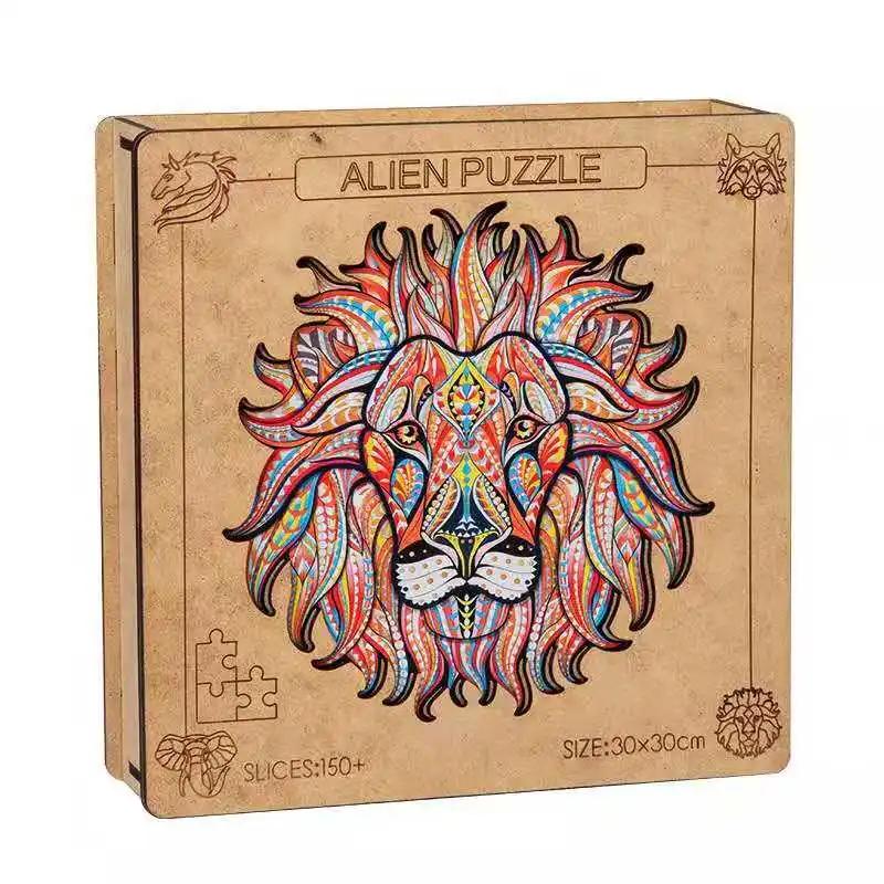 
ES 20*20CM Gift Factory Wholesale Creative Special-Shaped Animal 3D Wooden Lion Puzzle Jigsaw 