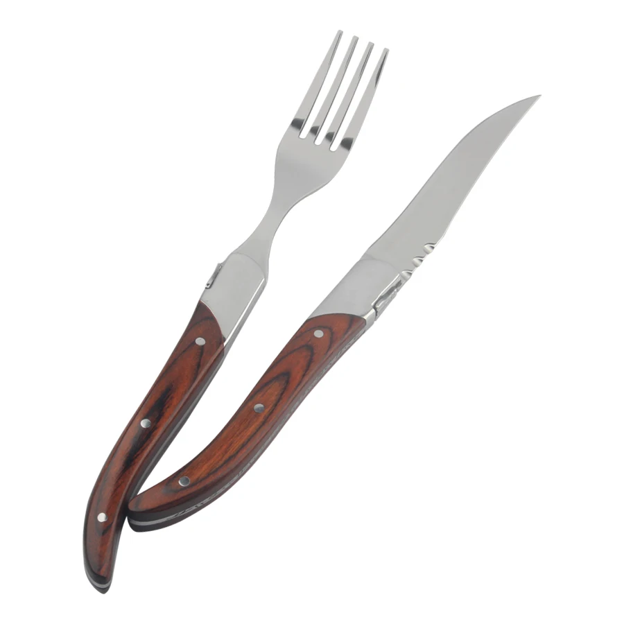 Luxury Laguiole Wooden Handle Stainless Steel Steak Knife Set And Fork 2 PCS Flatware Set