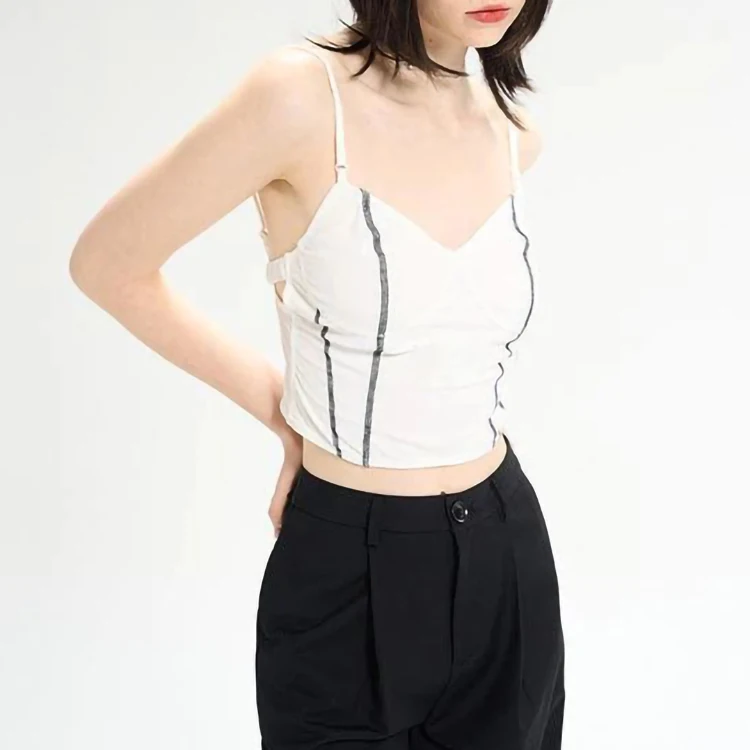 OEM t shirt manufacturer luxury cotton spandex y2k streetwear vintage fashion women tops sleeveless white custom logo t-shirt