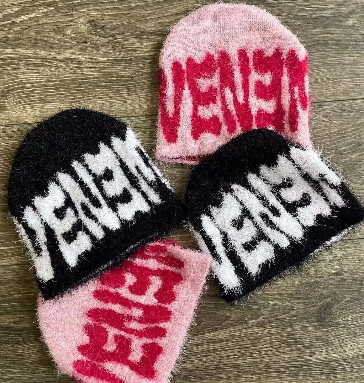 Custom winter knitted hat All Over Logo Beanies High Quality Knit Jacquard faux fur Beanie