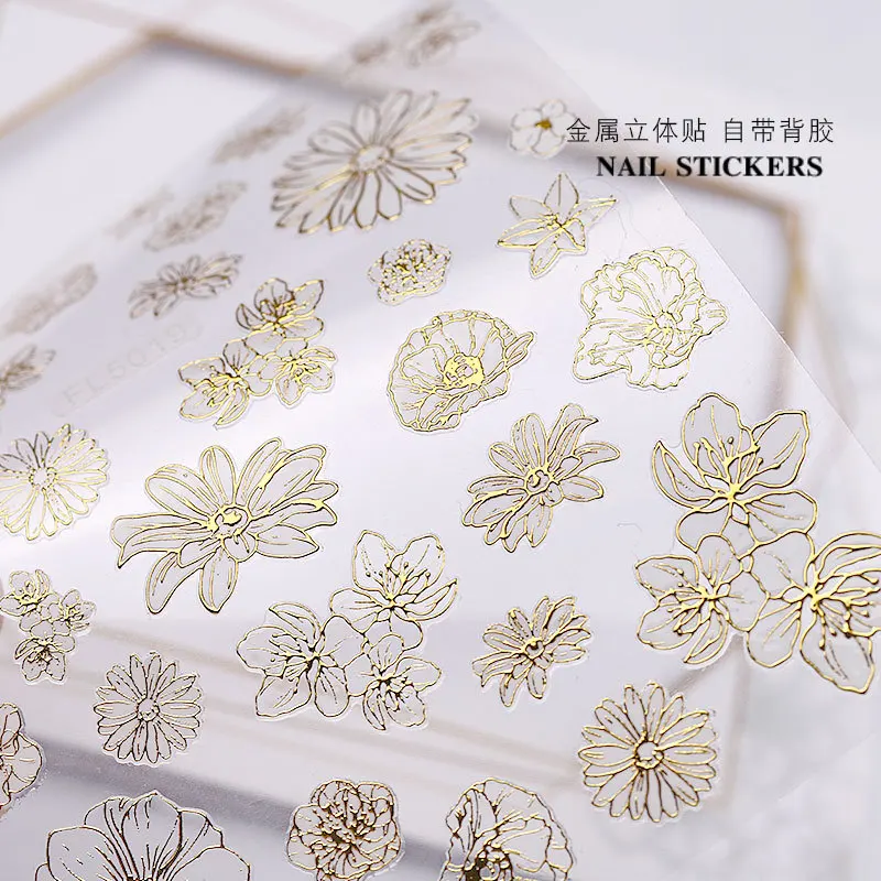 2023  Nail Art Top Quality Golden Metal Foil Nail Art Paper Decals 3d Nail Stickers