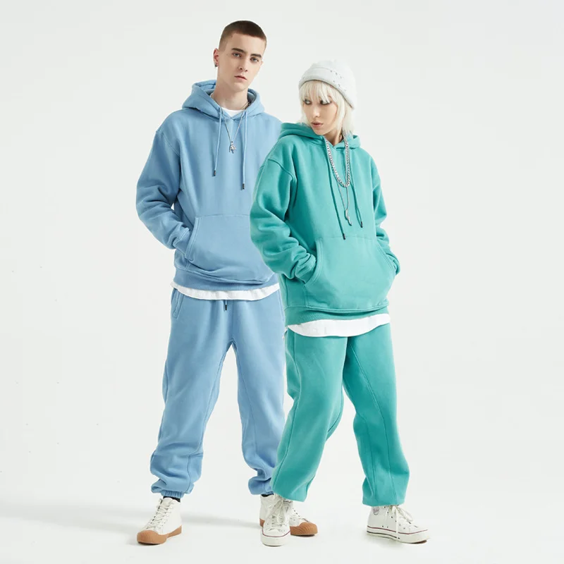 High quality 330gsm cotton unisex hoodie set custom heavyweight multiple colour oversized sweatpants and hoodie set