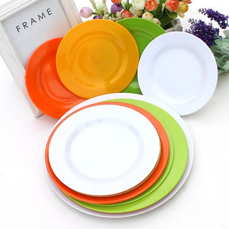 Plastic Round Plates Dishes Salad Snack Fruit Plate Picnic Dishes Unbreakable Kitchen Dinnerware