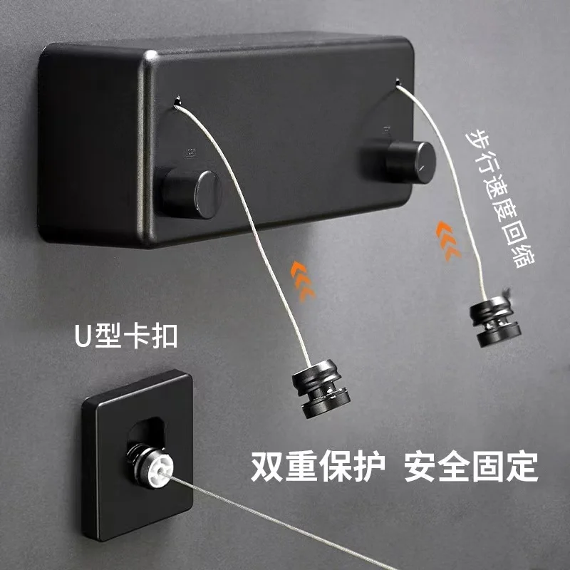 Wall-Mounted Retractable Indoor Clothesline Rack Stainless Steel Folding Technique Steel Wire Rope Flexible Indoor Drying Travel