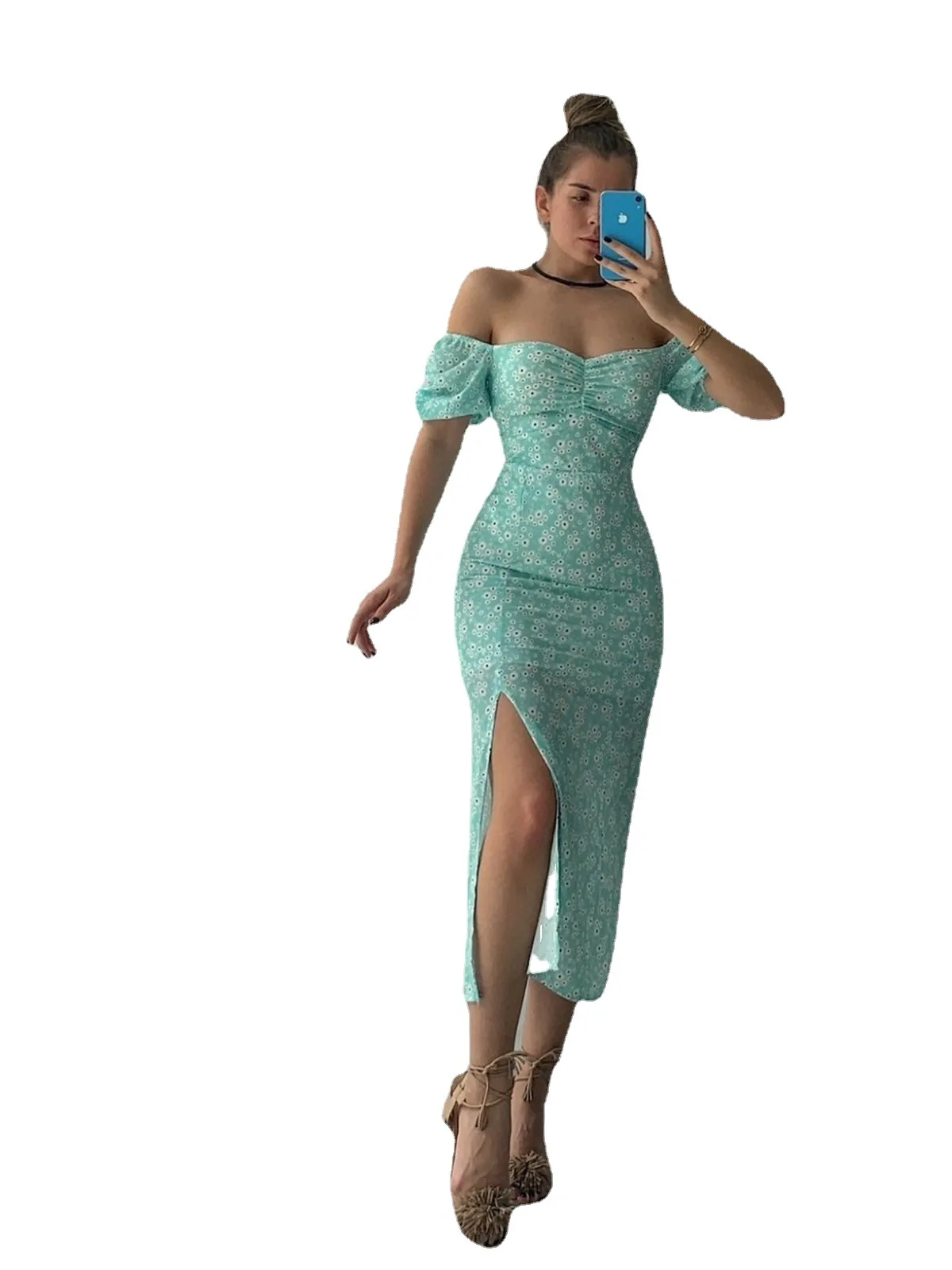 Factory Wholesale Custom Casual Short Sleeve  Long Women Floral Print Long Dresses