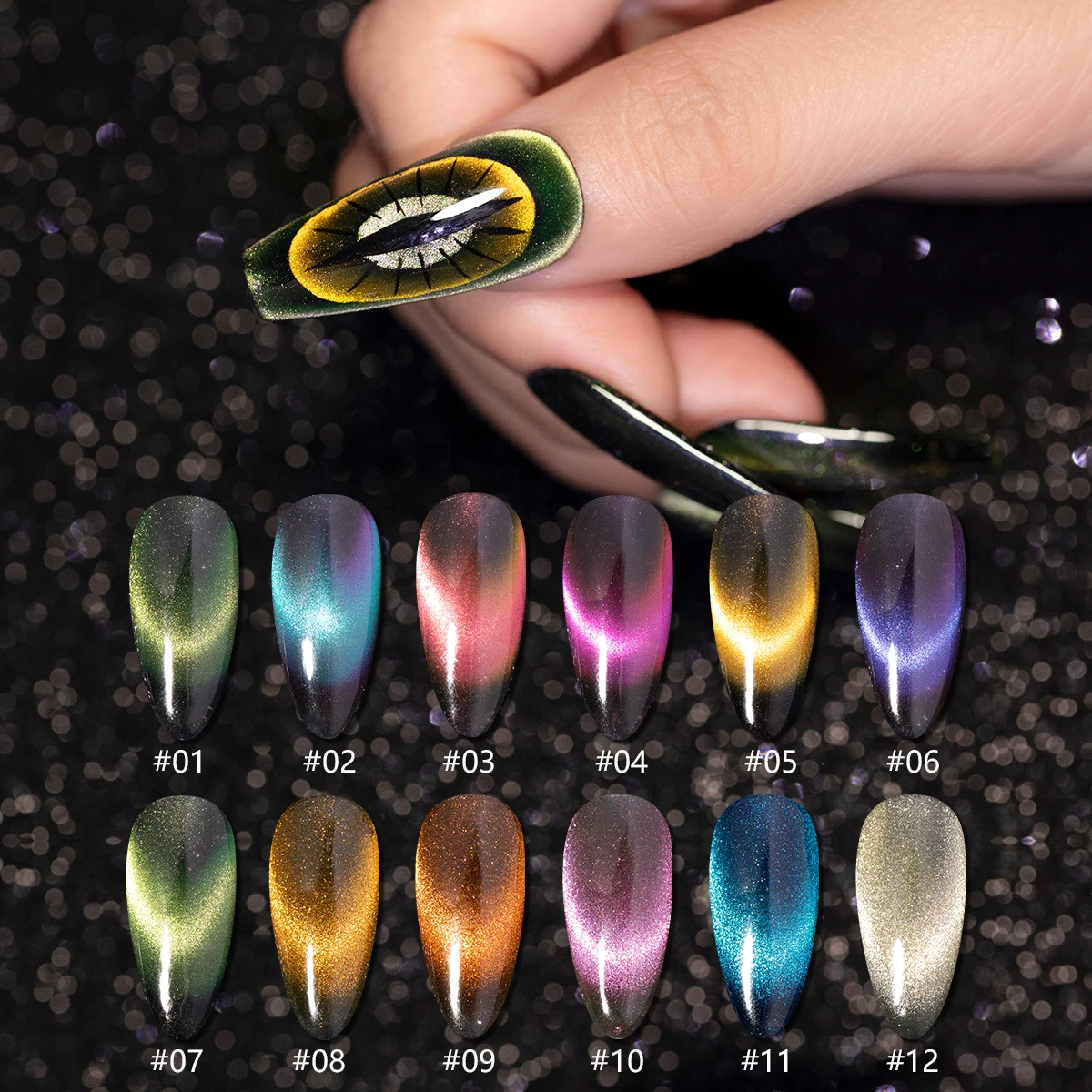 OEM 15ml Rainbow Cat Eye Gel Silver Sparkle 9D Cat eyes Magnetic with Holographic effect Wholesale Gel Polish Cat Eye Gel Polish
