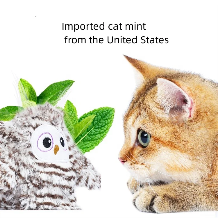 Interactive Cat Toy Auto Beating Wings Flying Bird Cat Toys Rechargeable Automatic Chirping Owl Cat Toy With Catnip