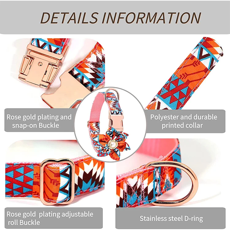 2021 Trending Products Safety Metal Buckle Adjustable Floral Pattern Custom Printed Nylon Dog