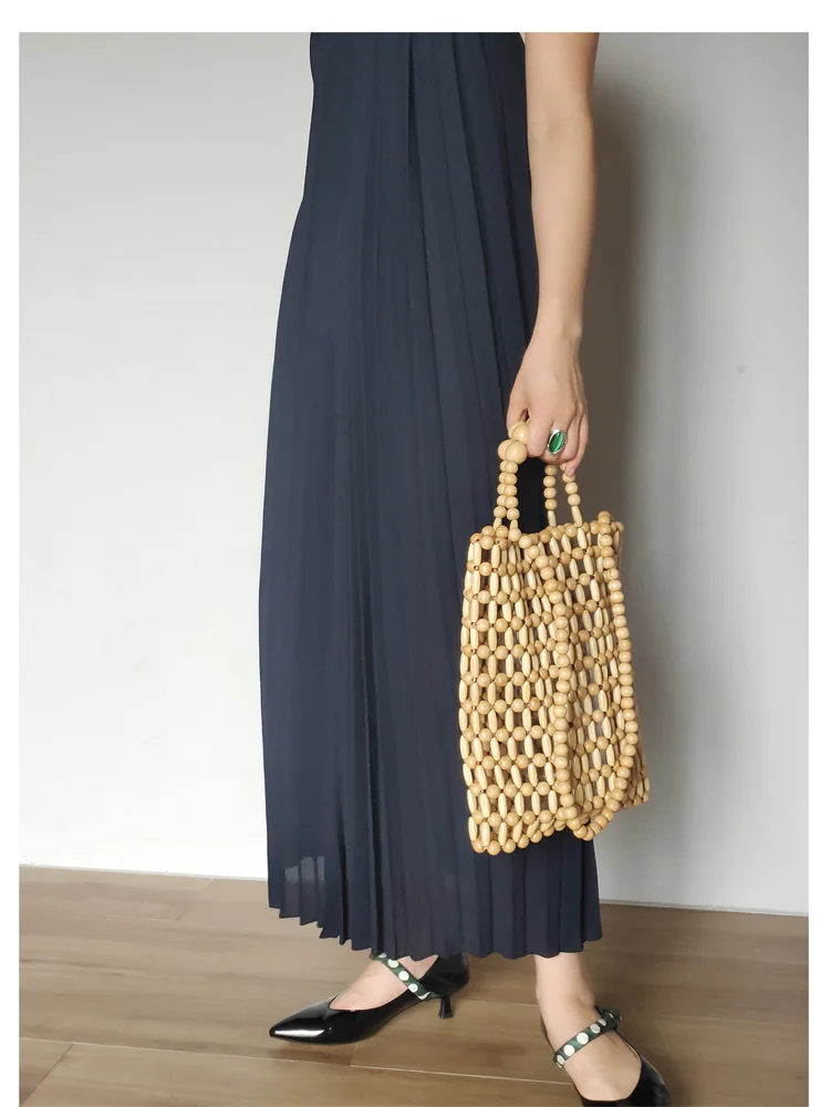 wood bead woven handbag creative DIY wholesale vintage beach bag handmade beaded woven ladies bags