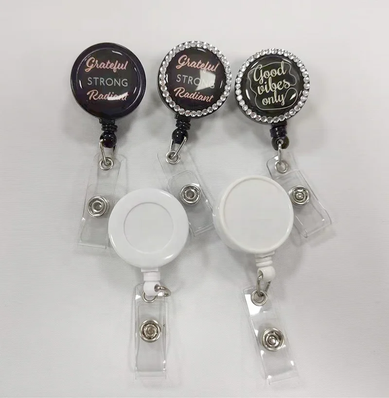 Custom Retractable Metal yoyo badge reel id card holder Nurse ID Felt rhinestone badge reel lanyard clip