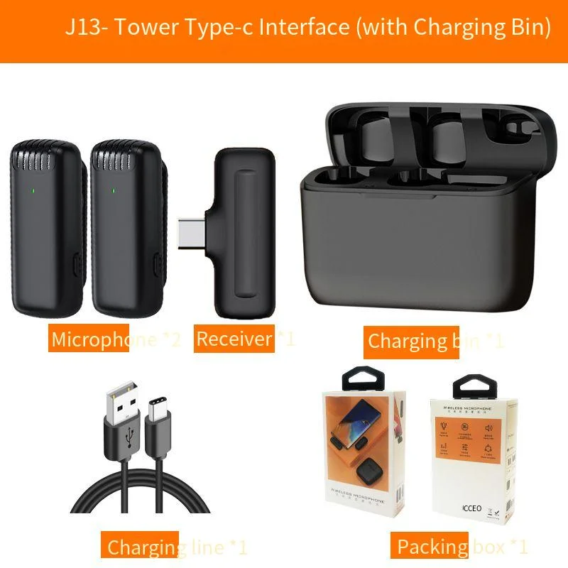 J13 Wireless Lavalier Microphone Wireless Lavalier Microphone Audio Video Recording Mini Mic for iPhone/iPad Type-C Android