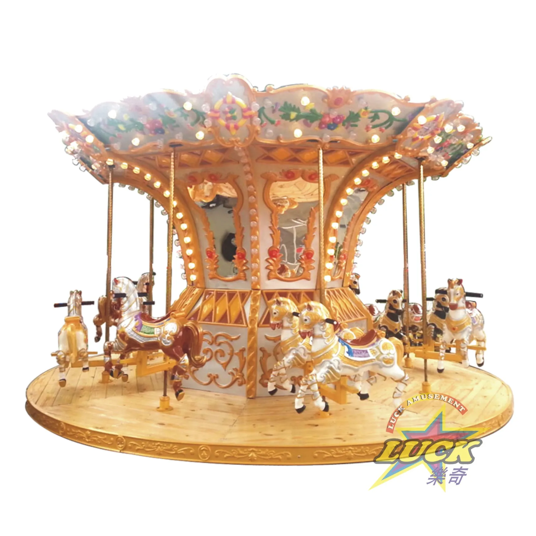 
Fairground Attraction Outdoor Kids Luxury Amusement Park Equipment Ride Horses Carousel 
