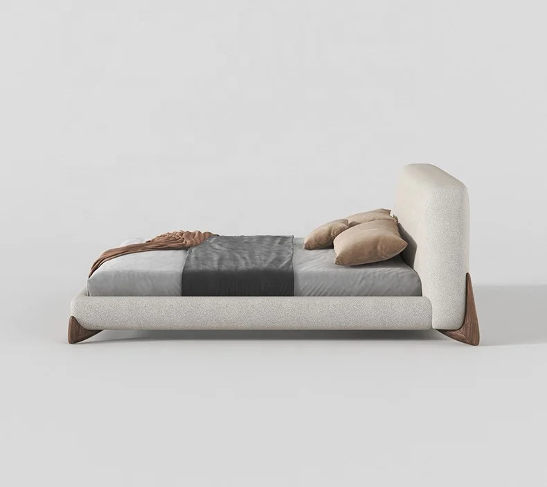 Best selling wooden bed with back round fabric bedroom furniture modern minimalist style high quality product