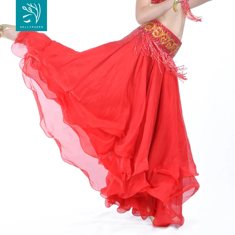 Chiffon Three Layer Belly Dance Skirt With Ruffle Fringe