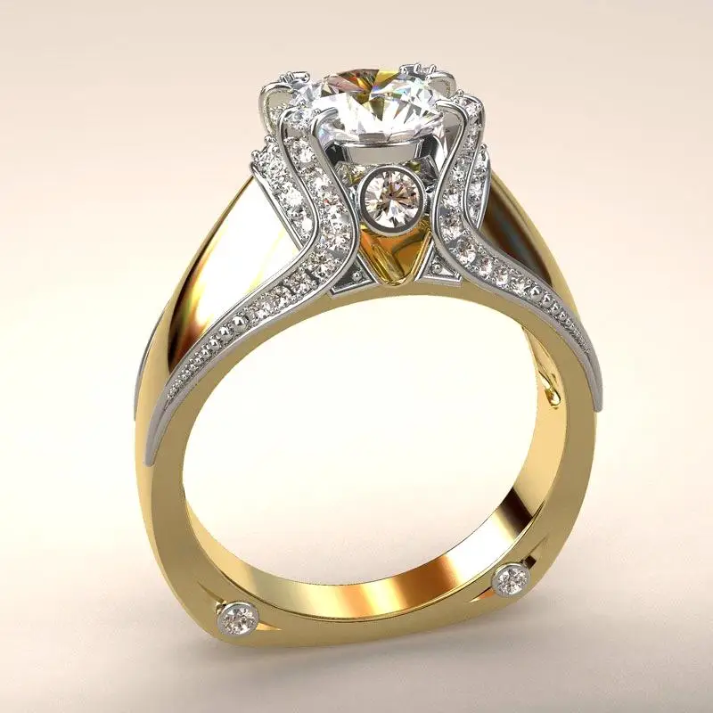 hot selling new plated 14k yellow gold full diamond crown ring Europe and the United States color separation engagement female
