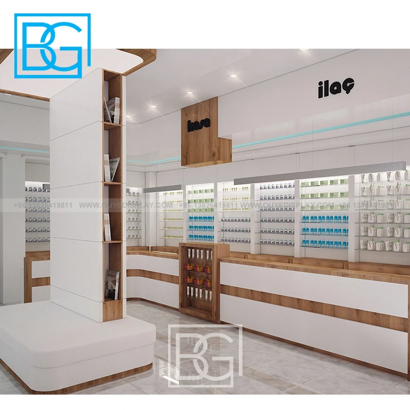 Factory Showcase Design Shelves Wood Medicine Display Furniture Rack Racks Medical Shop Pharmacy Counter For Sale