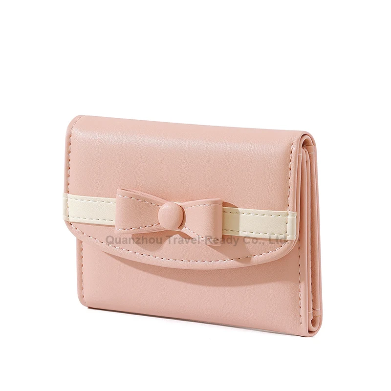 Wholesale hot sale simple storage large capacity purse PU leather bow cute student coin purse girl