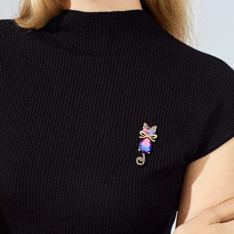 Crystal Cat Brooch High-grade corsage Korean version cute kitten pin suit corsage accessories