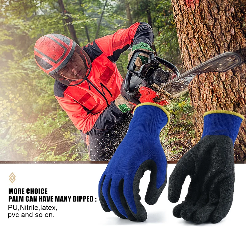 Gardening Nylon Knit industrial Palm Coated 15 gauge Anti Slip Crinkle Latex Protection Safety Work Gloves