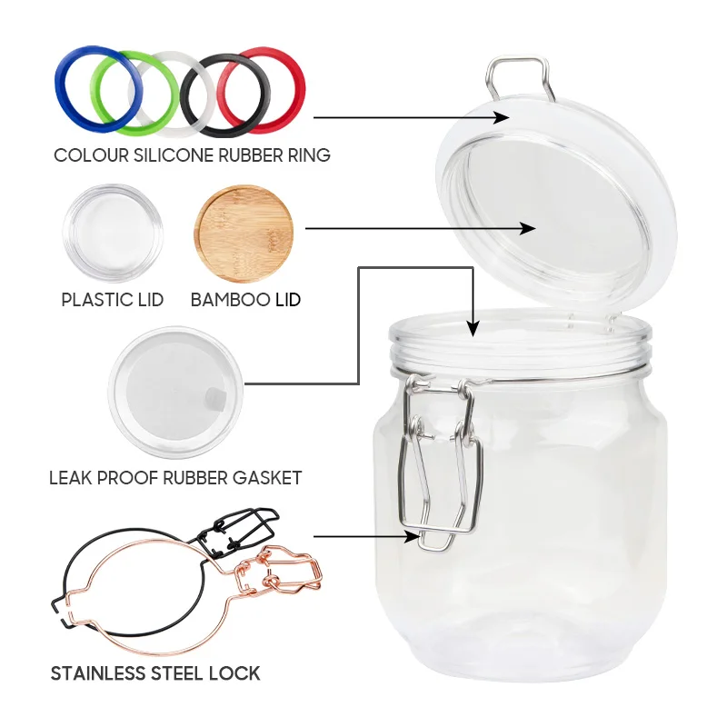 Food Storage Solutions 740ml Hexagon Shape Clear Airtight Seal Containers Metal Clip Durable Plastic Honey Jar