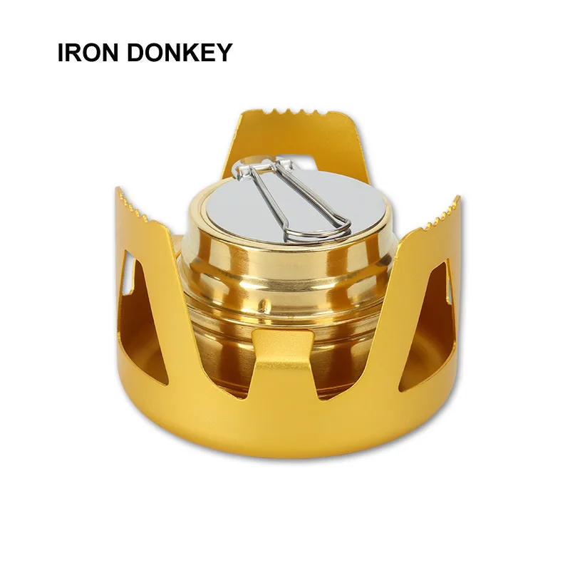 IRONDONKEY Camping Stove Windproof Mini Alcohol Stove Burner Ultra Light Brass Outdoor Cooking Stove
