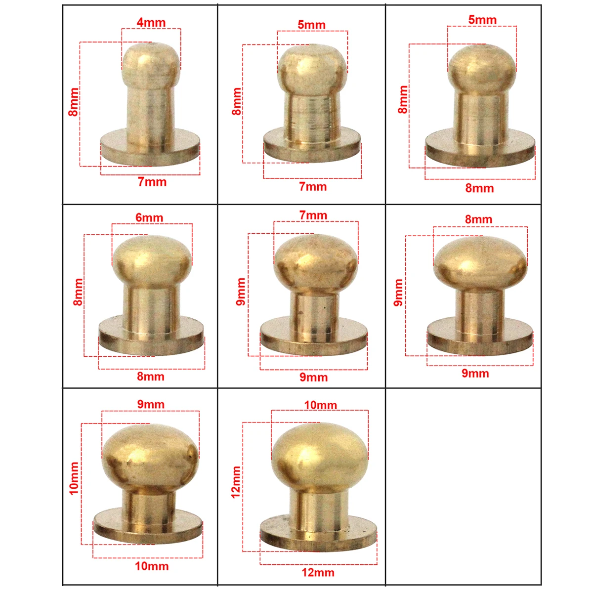 Cloxy Stud Ball Post Studs Nipple Nail Buckles for Leather Belt Brass Round Head Sam Brown Button Monk Rivets for Leather Belt