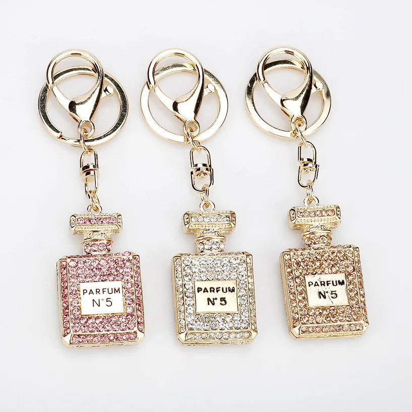 Luxury rhinestone full crystal perfume bottle keychain for women