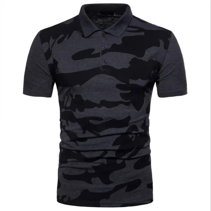 OEM Polyester Cotton Blend Cool Camouflage Printing Logo Turn Down Collar T-Shirt Comfortable Breathable Men Sport Polo Shirt